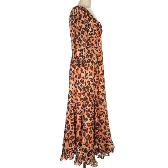 Hutch Animal Print Twist-Front Puff-Sleeve Ruffle-Hem Dress Medium New - Picture 5 of 10